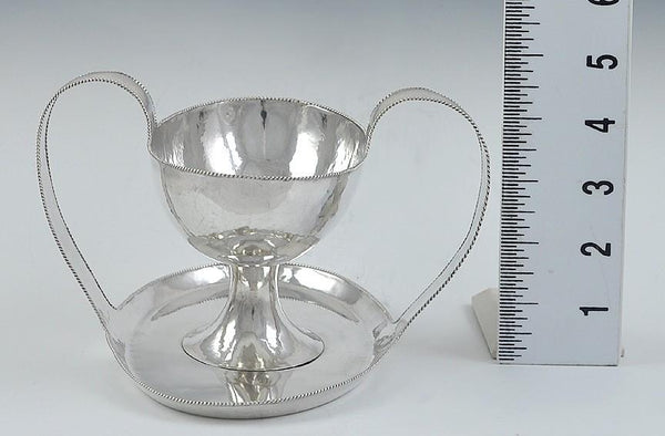 Antique c1900 European Silver Double Handle Gravy Sauce Boat w/ Underplate