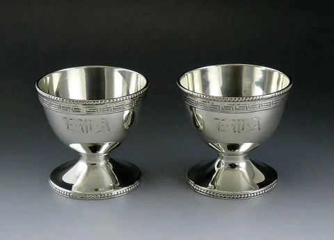 Pair Antique 1850s Boston Coin Silver Salt Cellars or Caviar Dishes/Bowls