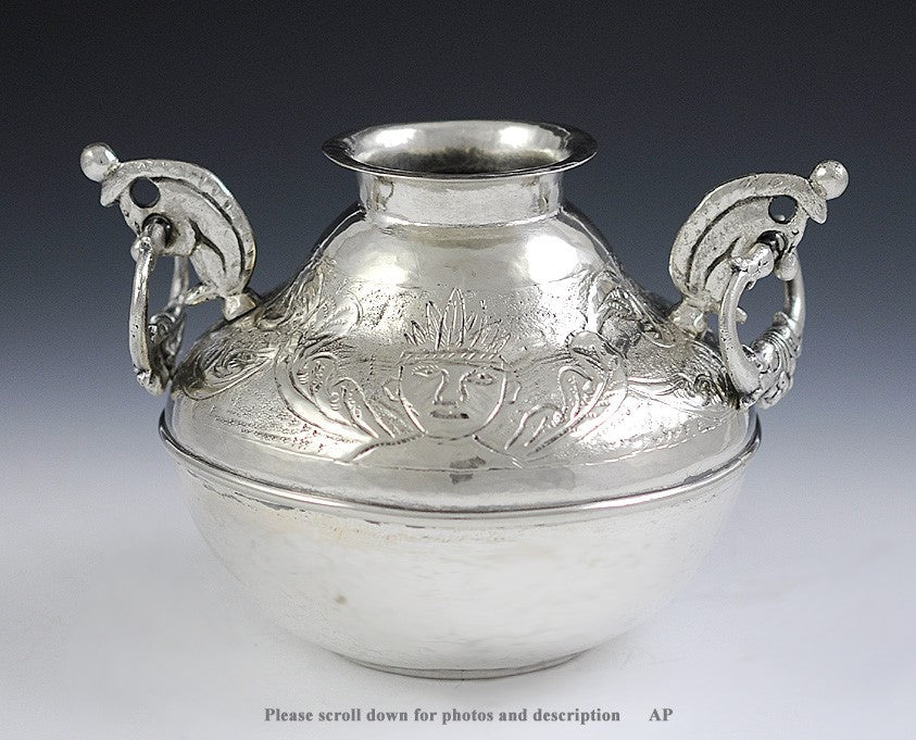 Antique/Vintage c1940 Colombian Silver Spanish Colonial 2 Handle Urn Pot