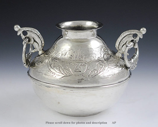 Antique/Vintage c1940 Colombian Silver Spanish Colonial 2 Handle Urn Pot