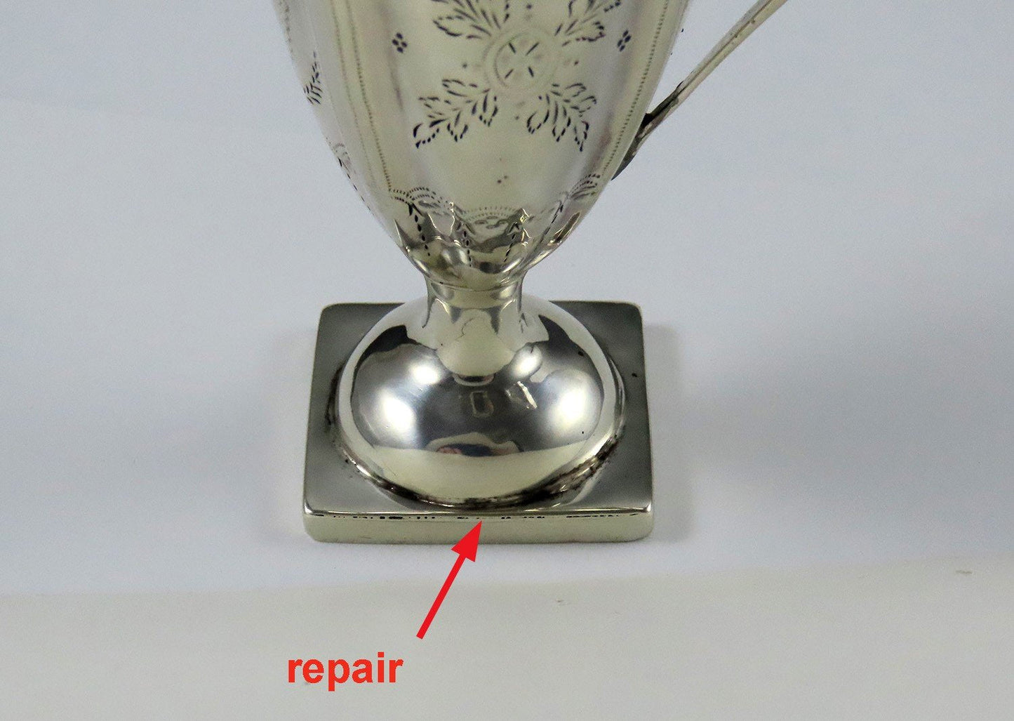 c1790 Antique English or American Creamer w/ Nice Engravings 5 1/2" Tall