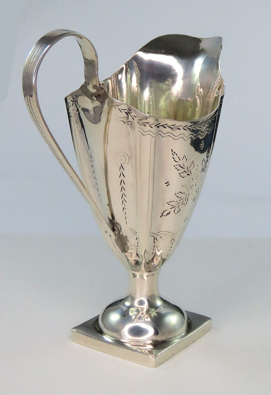 c1790 Antique English or American Creamer w/ Nice Engravings 5 1/2" Tall