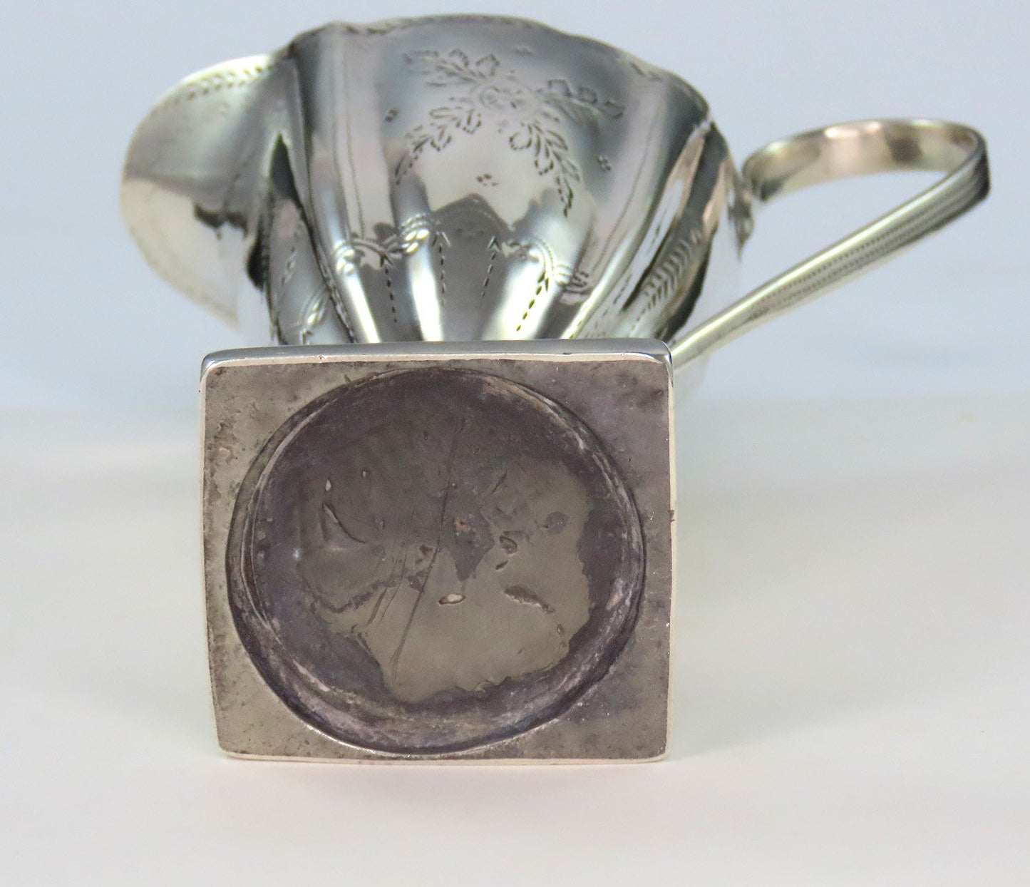 c1790 Antique English or American Creamer w/ Nice Engravings 5 1/2" Tall