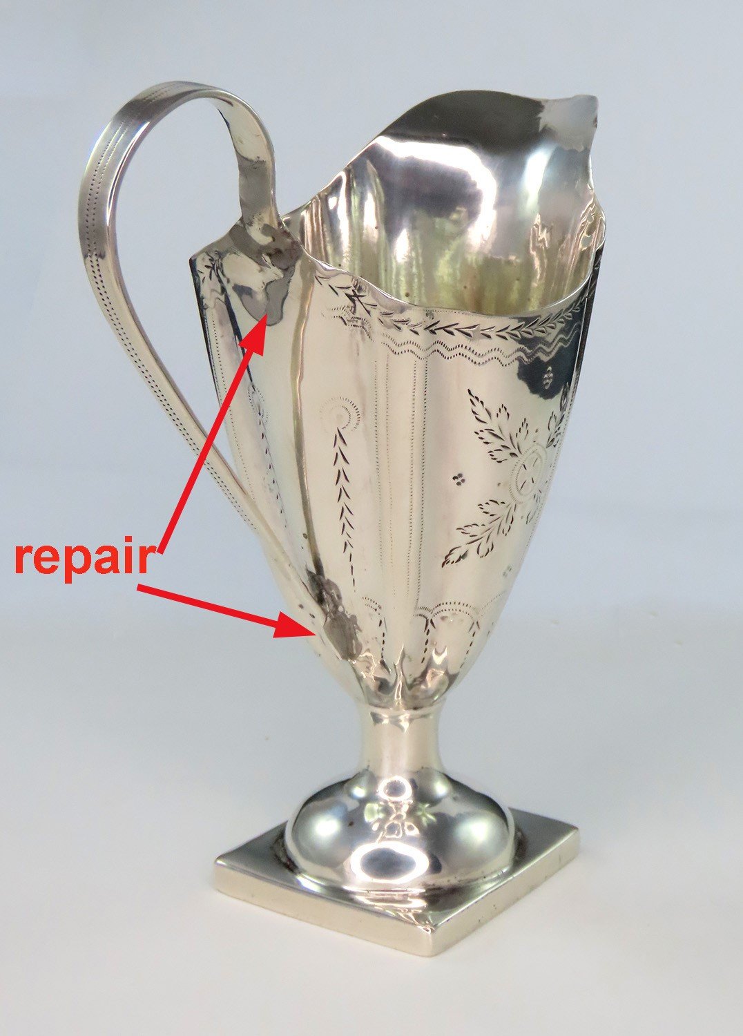 c1790 Antique English or American Creamer w/ Nice Engravings 5 1/2" Tall