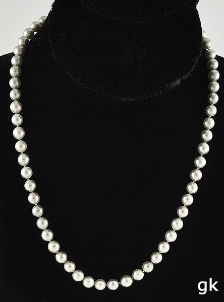 Lovely 14k White Gold Grey Round Pearl Necklace Knotted 6.75mm 18 inches