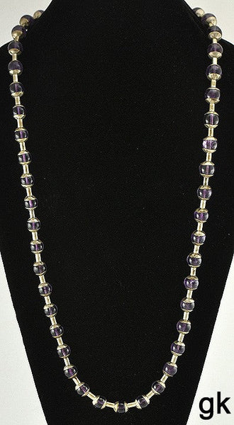 Great Silver Plated Genuine Amethyst Beaded Necklace Vintage Graduated