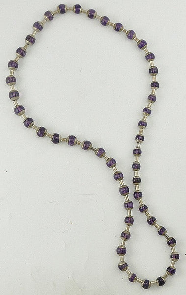 Great Silver Plated Genuine Amethyst Beaded Necklace Vintage Graduated