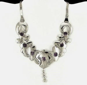 Striking 1930s Vintage Sterling Silver Amethyst Collar Necklace 15" Inch