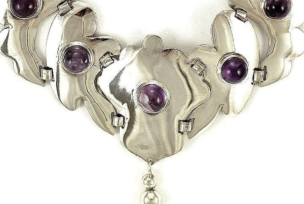 Striking 1930s Vintage Sterling Silver Amethyst Collar Necklace 15" Inch