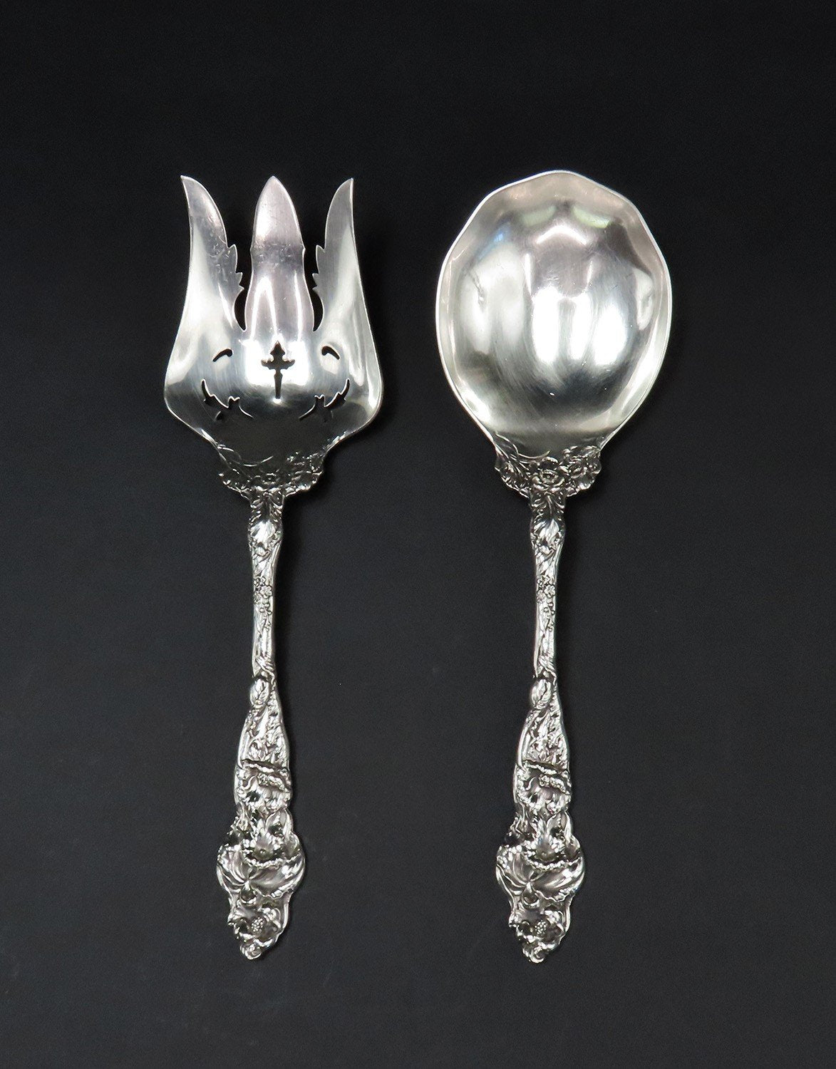 Wonderful Sterling Silver Les Six Fleurs Six Flowers Reed Barton Salad Servers