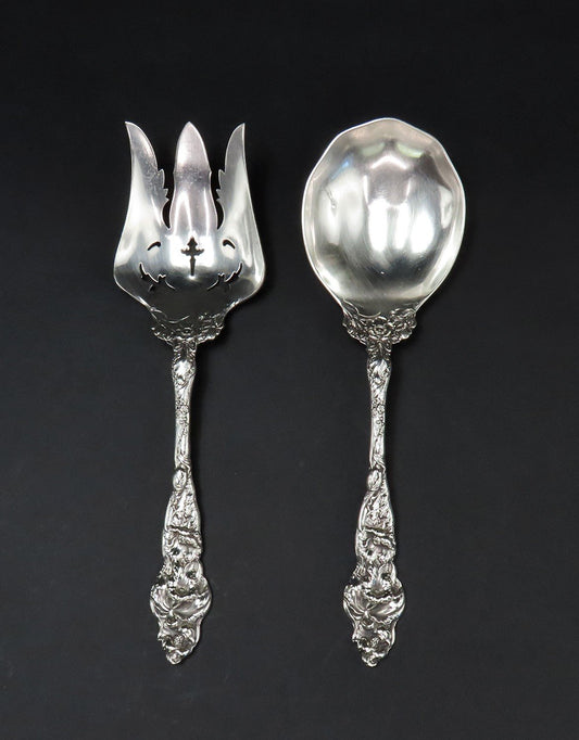 Wonderful Sterling Silver Les Six Fleurs Six Flowers Reed Barton Salad Servers