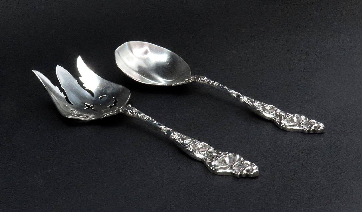 Wonderful Sterling Silver Les Six Fleurs Six Flowers Reed Barton Salad Servers