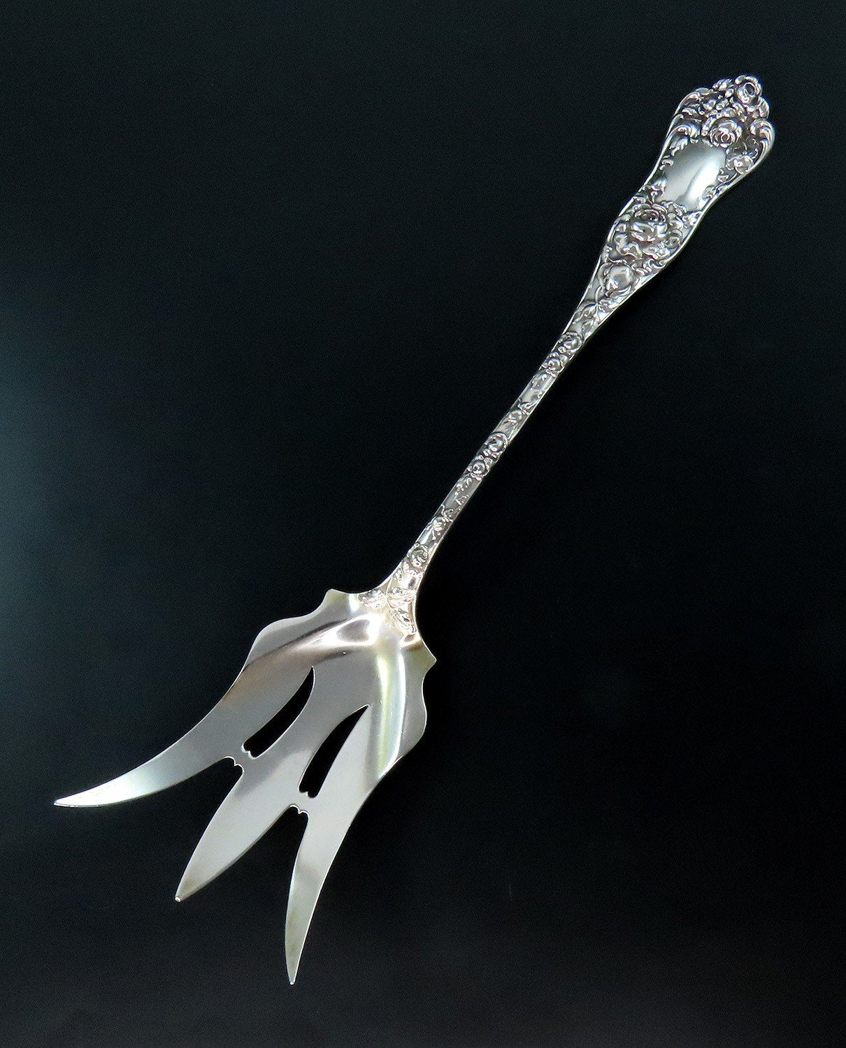 George W. Shiebler American Beauty Sterling Silver Lettuce Serving Fork 8 3/4"