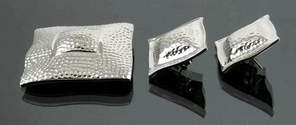 Peter Brams Design Ltd. Hand Hammered Finish Sterling Silver Earrings Brooch Set