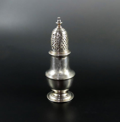 1738 Lovely English Sterling Silver Small Classical Caster Shaker 4 7/8" Tall