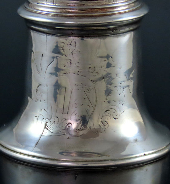 1738 Lovely English Sterling Silver Small Classical Caster Shaker 4 7/8" Tall