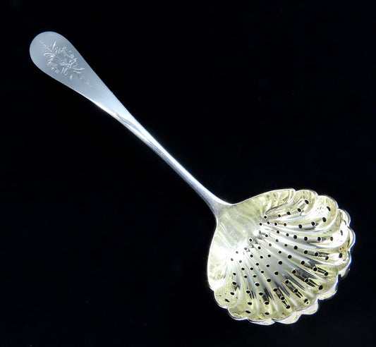 Antique Victorian 1880s Gorham Sterling Silver Gold Wash Pierced Strainer Ladle