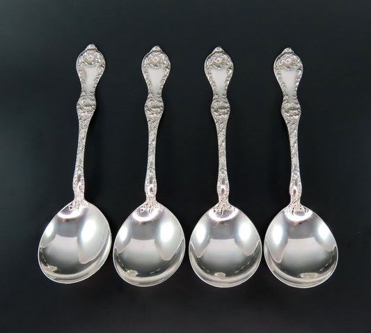 Art Nouveau Reed Barton Les Cinq Fleurs Sterling Silver Gumbo Soup Spoons 7"