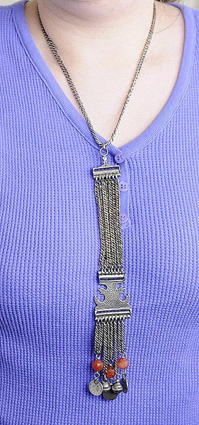 Interesting Silver Turkish Coin & Bell Charm Dangle Necklace
