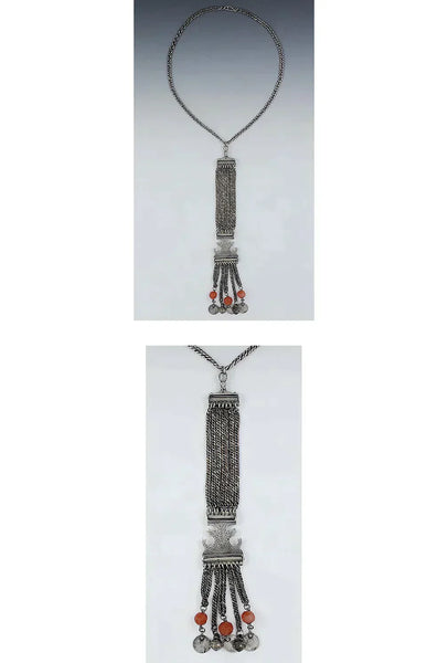 Interesting Silver Turkish Coin & Bell Charm Dangle Necklace
