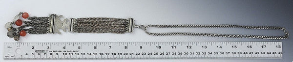 Interesting Silver Turkish Coin & Bell Charm Dangle Necklace