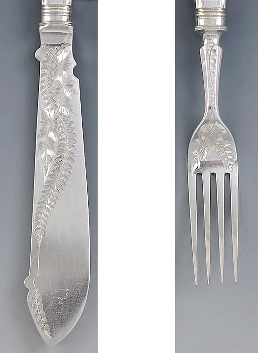 Mid/Late 1800s English Silverplate Elkington 12pc Fish Set Great Hand Engraving
