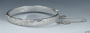 Chinese-Made Sterling Silver Bracelet Floral/Paisley Design w/Hinge, Screw-Clasp