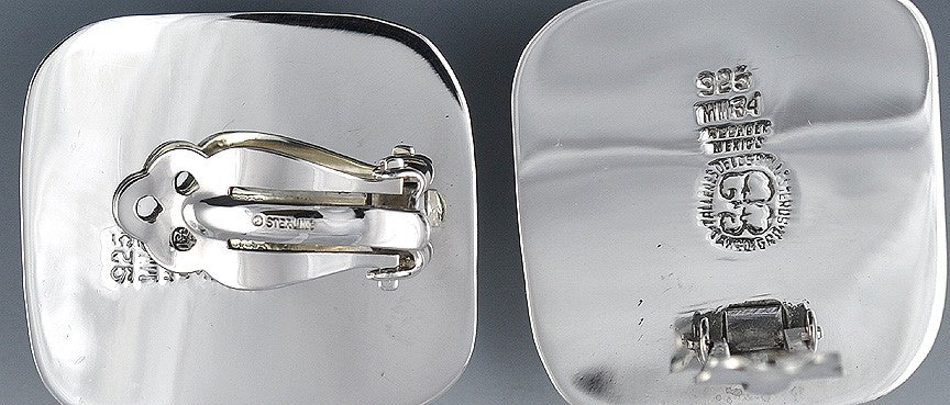 Stunning Pristine Square Highly Polished Mexican Sterling Silver Earrings, Clips
