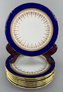 Excellent Set 8 Royal Worcester Regency Cobalt Blue Gilt Bread Butter Plates