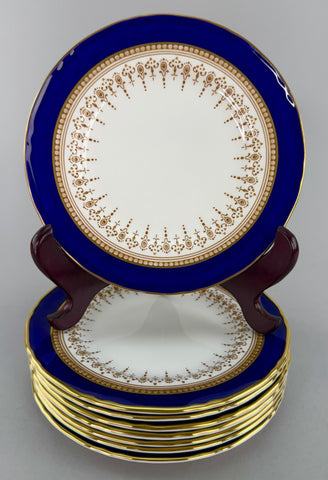 Excellent Set 8 Royal Worcester Regency Cobalt Blue Gilt Bread Butter Plates