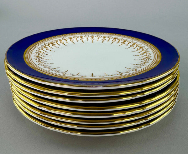 Excellent Set 8 Royal Worcester Regency Cobalt Blue Gilt Bread Butter Plates
