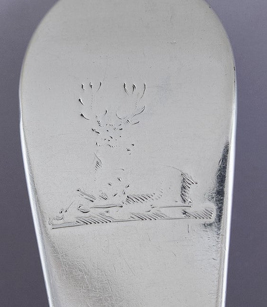 1782 Great English Georgian Sterling Silver Stuffing Platter Serving Spoon