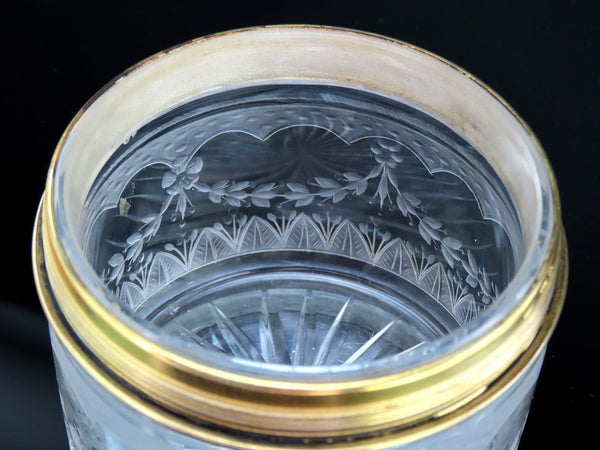 Fabulous c1927 English Sterling Silver Gilt Cut Glass Dresser Powder Jar