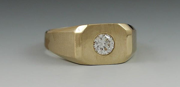 Stunning 14K Yellow Gold & .65ct Brilliant Diamond Men's Band Ring