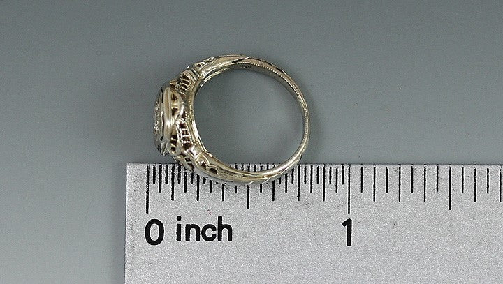 Elegant Vintage 18k White Gold Diamond Filigree Ring Edwardian Art Deco