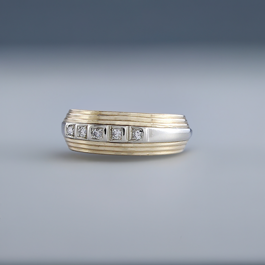 Fabulous 14K Yellow & White Gold Diamond Ring Band Size 9.5