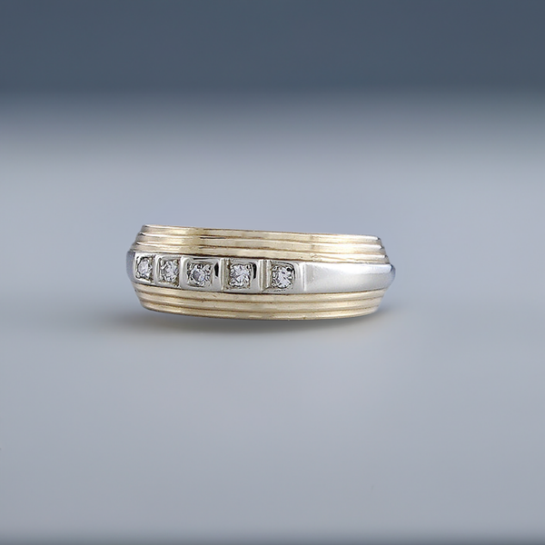 Fabulous 14K Yellow & White Gold Diamond Ring Band Size 9.5