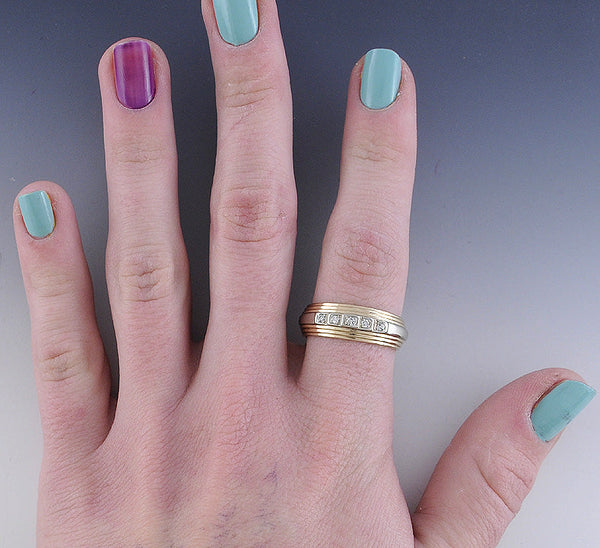 Fabulous 14K Yellow & White Gold Diamond Ring Band Size 9.5