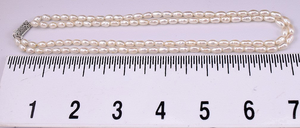 Elegant Double Strand Freshwater Pearl 14 Inch Necklace w/ White Gold Clasp