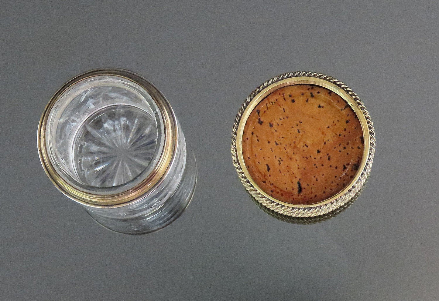 1927 English Sterling Silver Gilt Cut Frosted Glass Small Dresser Vanity Jar 1/3