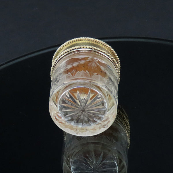 1927 English Sterling Silver Gilt Cut Frosted Glass Small Dresser Vanity Jar 1/3