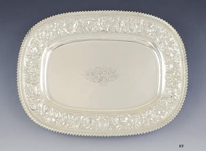 Antique 1882 Art Nouveau American Sterling Silver Repousse Tray 10.5" X 14"