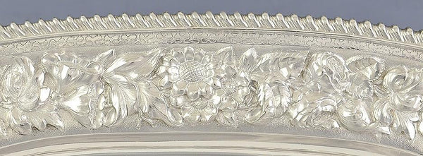 Antique 1882 Art Nouveau American Sterling Silver Repousse Tray 10.5" X 14"