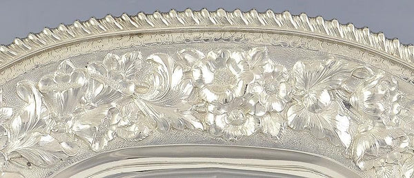 Antique 1882 Art Nouveau American Sterling Silver Repousse Tray 10.5" X 14"