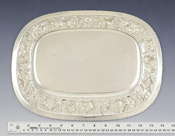 Antique 1882 Art Nouveau American Sterling Silver Repousse Tray 10.5" X 14"