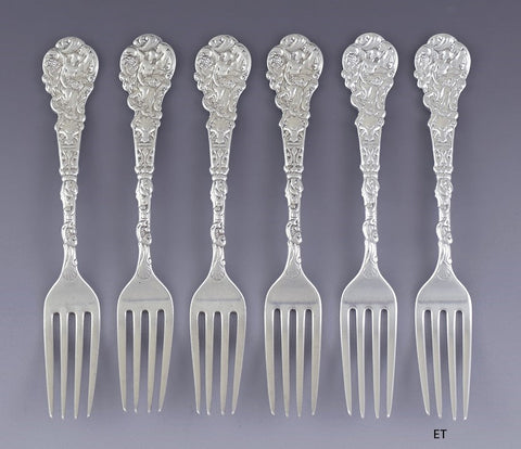 6 Antique Art Nouveau Gorham Sterling Silver Versailles Luncheon Forks 6 3/4"