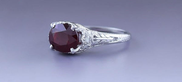 Vintage Design Platinum Diamond & Ruby Ring