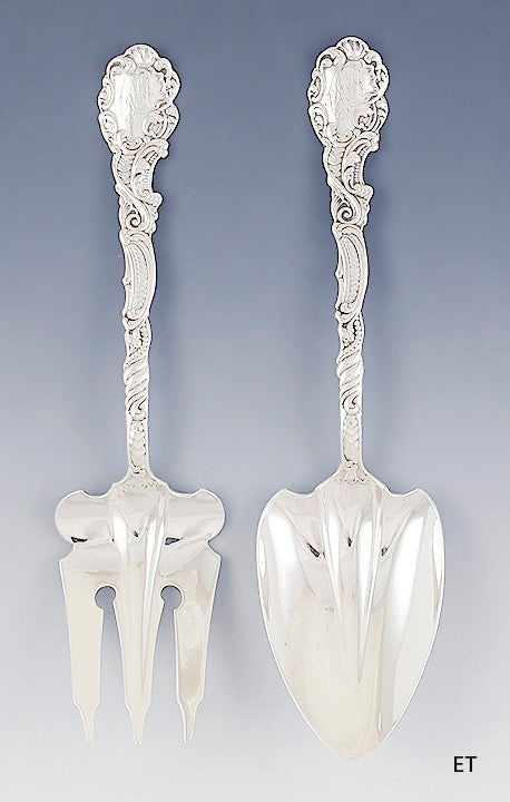 Fine Gorham Mary Antoinette 1890 Sterling Silver Salad Fork Spoon Serving Set