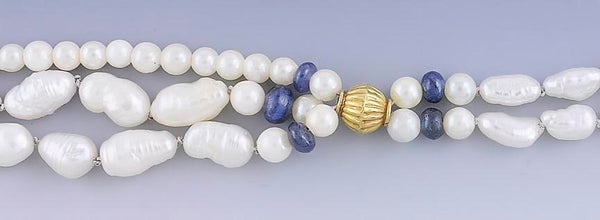 Lovely Pearl Sapphire & 14K Gold Multi Strand Seashell Necklace