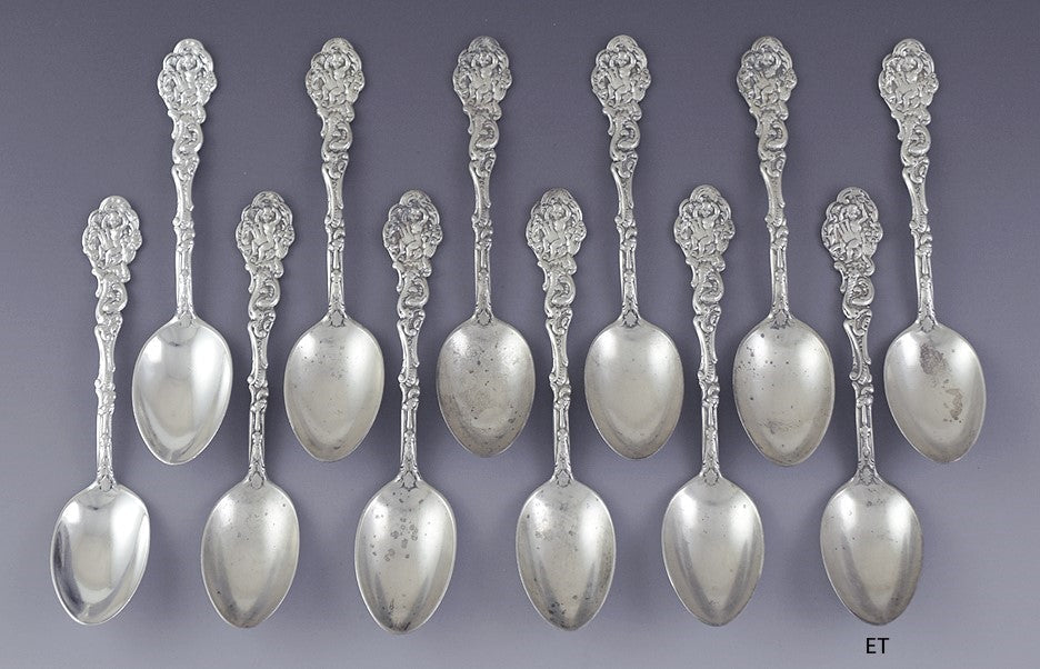 12 Antique Art Nouveau Gorham Sterling Silver Versailles Teaspoons